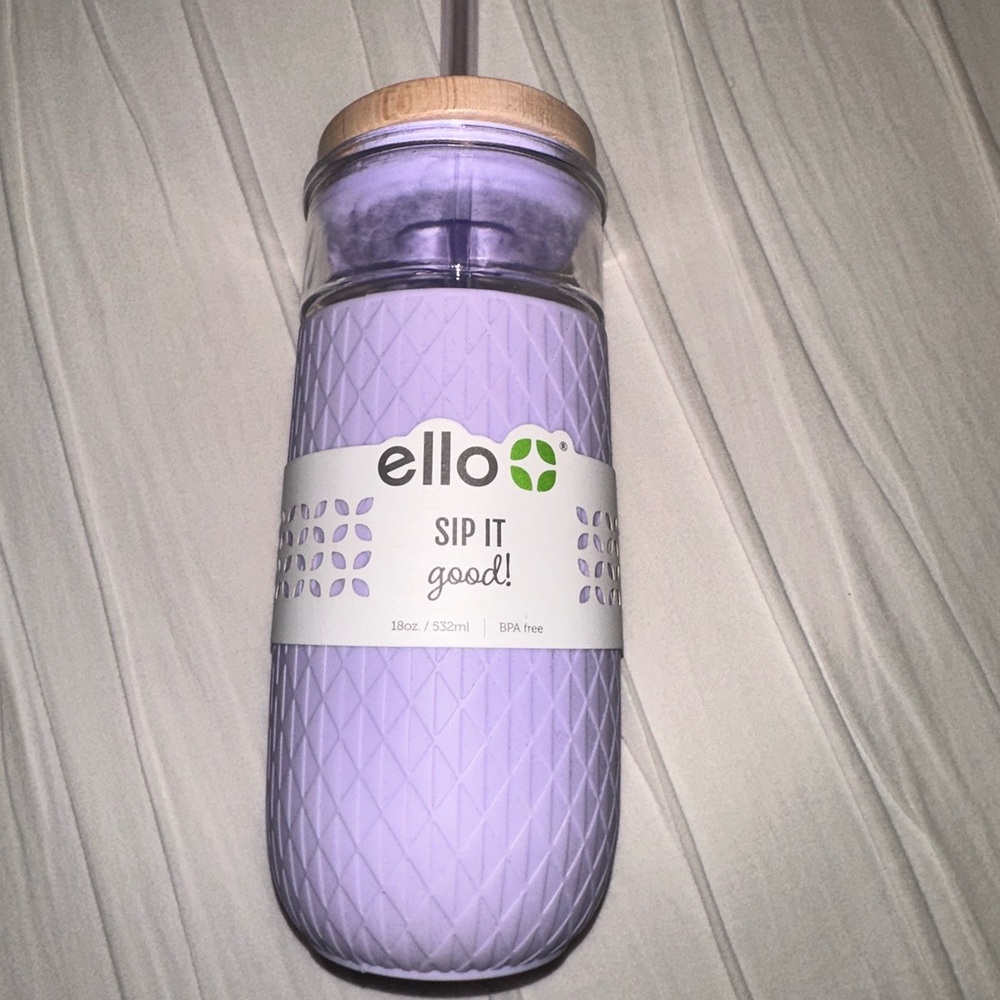 Ello Purple Glass Tumbler with Straw